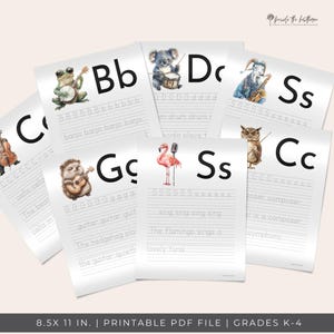 K&ouml;nnte beinhalten: Eine Sammlung von druckbaren Alphabet-Lernbl&auml;ttern f&uuml;r die Klassen K-4. Jedes Blatt zeigt einen gro&szlig;en Buchstaben, Linien zum Nachzeichnen und eine Tierillustration. Die Bl&auml;tter sind 21,6 x 27,9 cm gro&szlig;.