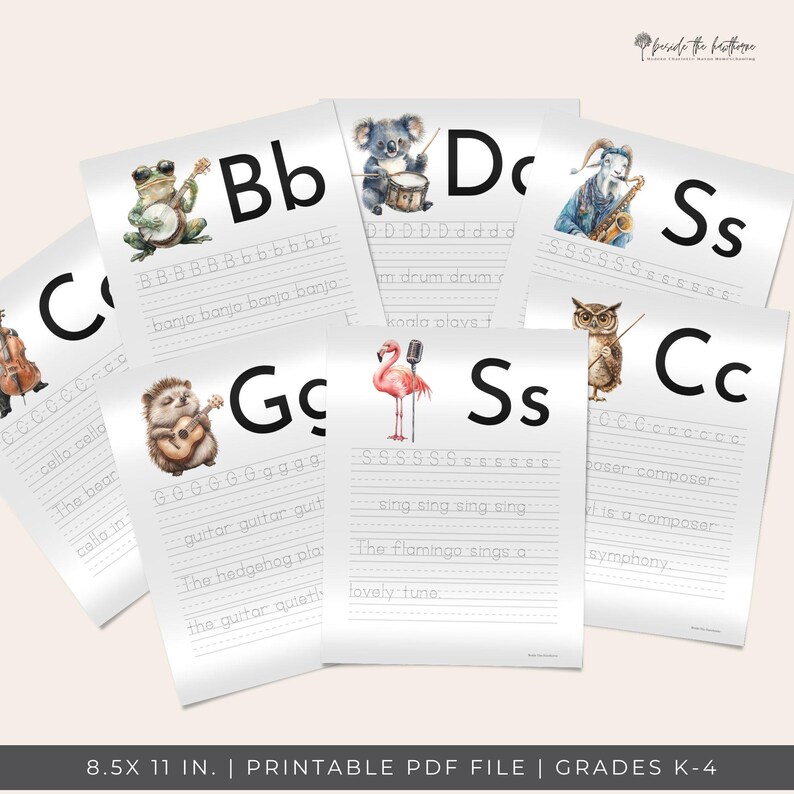 K&ouml;nnte beinhalten: Eine Sammlung von druckbaren Alphabet-Lernbl&auml;ttern f&uuml;r die Klassen K-4. Jedes Blatt zeigt einen gro&szlig;en Buchstaben, Linien zum Nachzeichnen und eine Tierillustration. Die Bl&auml;tter sind 21,6 x 27,9 cm gro&szlig;.