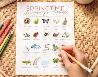 Spring Scavenger Hunt for Kids | Printable Homeschool Worksheets, Preschool, Kindergarten, Nature Scavenger Hunt, Birthday Activity Sheets