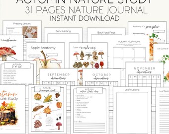 Studio sulla natura autunnale, Stampabile a casa, Ciclo di vita, Attività autunnali, Funghi, Download istantaneo, Charlotte Mason, Idee per lo studio della natura autunnale