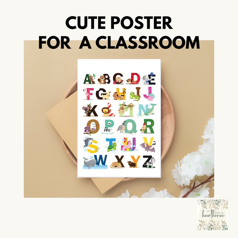 Kindergarten Alphabet Poster Printable Preschool Animal Etsy