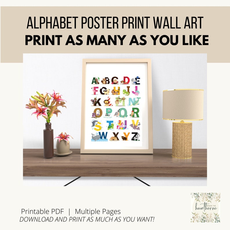 Kindergarten Alphabet Poster Printable Preschool Animal Etsy