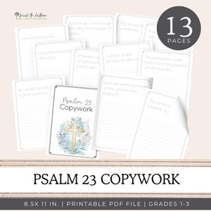 Psalm 23-texter: Tryckt bibeltext | Breda linjerade linjer, grundskolan, årskurs 2, handstilsblad för hemundervisning, Charlotte Mason