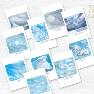 Cartes flash d’identification des nuages, cartes flash nuages, imprimables d’étude sur la science et la nature, météo, imprimables pour l’école à la maison, Charlotte Mason