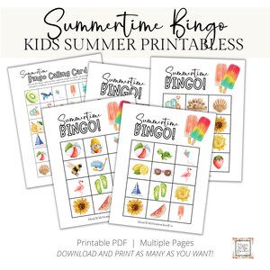 Summertime Bingo Cards and Calling Card Bingo Game | For Kids | Printable Games | Summer Activities | Watercolor Summer Nature Activities