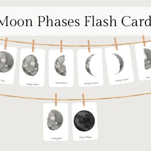 Tarjetas de fases lunares, Tarjetas flash de fases lunares, Imprimibles de educación en el hogar, Educación en el hogar Charlotte Mason, Montessori, Astronomía, Estudio de la naturaleza