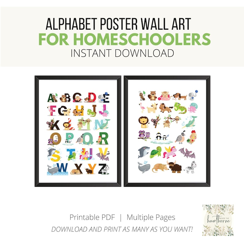 Kindergarten Alphabet Poster Printable Preschool Animal Etsy