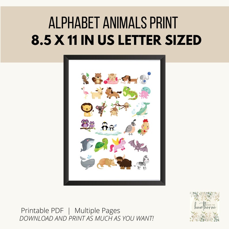 Kindergarten Alphabet Poster Printable Preschool Animal Etsy