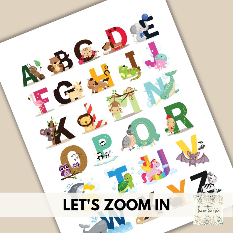 Kindergarten Alphabet Poster Printable Preschool Animal Etsy