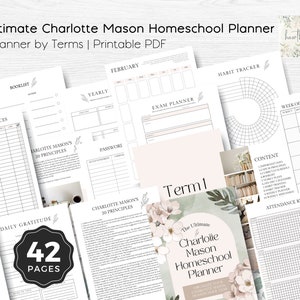 The Ultimate Charlotte Mason Homeschool Planner | Undated Homeschool Planner | Charlotte Mason, Neutral Watercolor Florals, 20 Principles