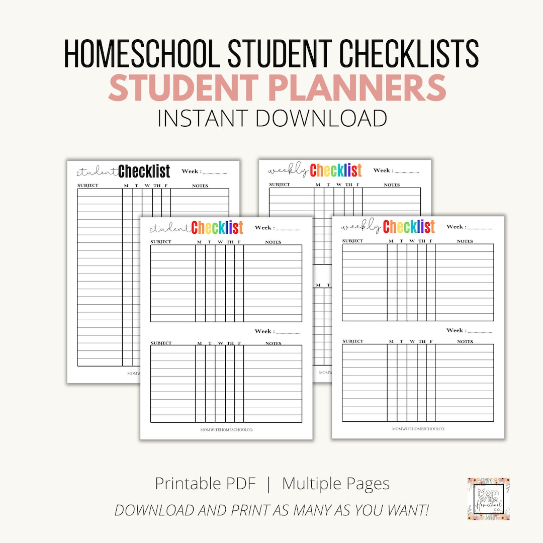 Homeschool Student Checklist Planners | Checklist for Assignments ...
