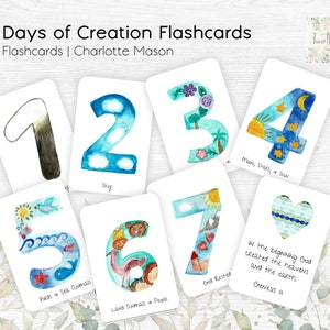 Tarjetas didácticas de los Días de la Creación, Tarjetas didácticas de los Días de la Creación, Imprimibles de la Escuela Dominical, Actividad Bíblica, Actividad de la Historia Bíblica para niños, Versículo Bíblico