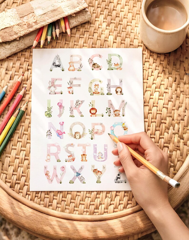 Watercolor Alphabet Wall Art | ABC Wall Poster for Classroom or Nursery ...