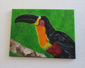 Toucan...acrylic picture...hand-painted...children's room...animal pictures...wall decoration...gifts...birthday present...stretcher picture