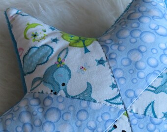Star pillow...blue star...children's room...sleeping...cuddly pillow...fawn...boys...baby...decorative pillow...kids