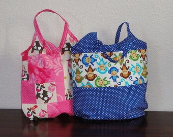 Shopping bag...kindergarten...gym bag...gifts...birthday...monkey...patchwork...shopping...kids