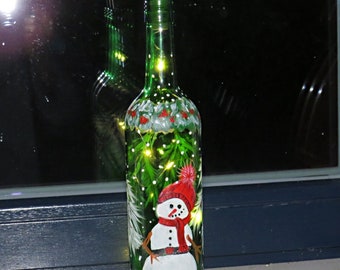 Weihnachtslicht…verzierte Flasche mit Beleuchtung…Dekoration...Schneemann...Geschenke...Geburtstag...Weihnachten...Kinder...Kinderzimmer