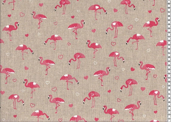 Deko Stoff Flamingo Leinen Beige Pink Rosa Herzen Etsy