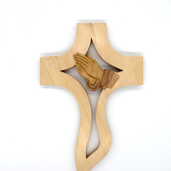 Wooden Cross With Praying Hands Etsy