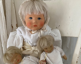 RARE! Orig. Vintage KÄTHE KRUSE baby doll "Du Mein" 50 cm blonde hair (marked) in antique lace christening dress from ±1980s | Germany