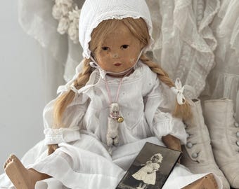 RARE! Rare antique Käthe Kruse doll #1 "One" | antique lace dress + corset + real hair braids, blonde | 43-45 cm | Germany, circa 1930