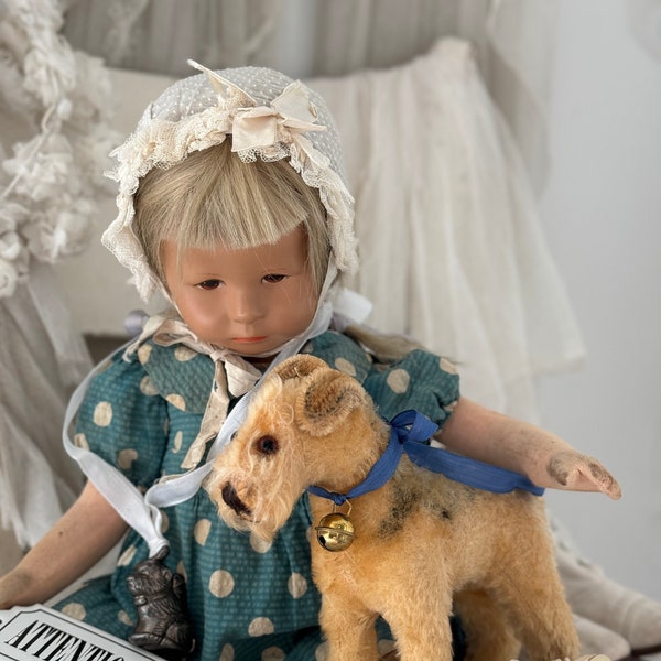 ¡ADOPTARME! Viejo perro de juguete vintage sobre ruedas Animal rotatorio FOXY Terrier Cachorro Cachorro Perro 1 ud | Cachorro de juguete antiguo sobre ruedas | ± 1940 a