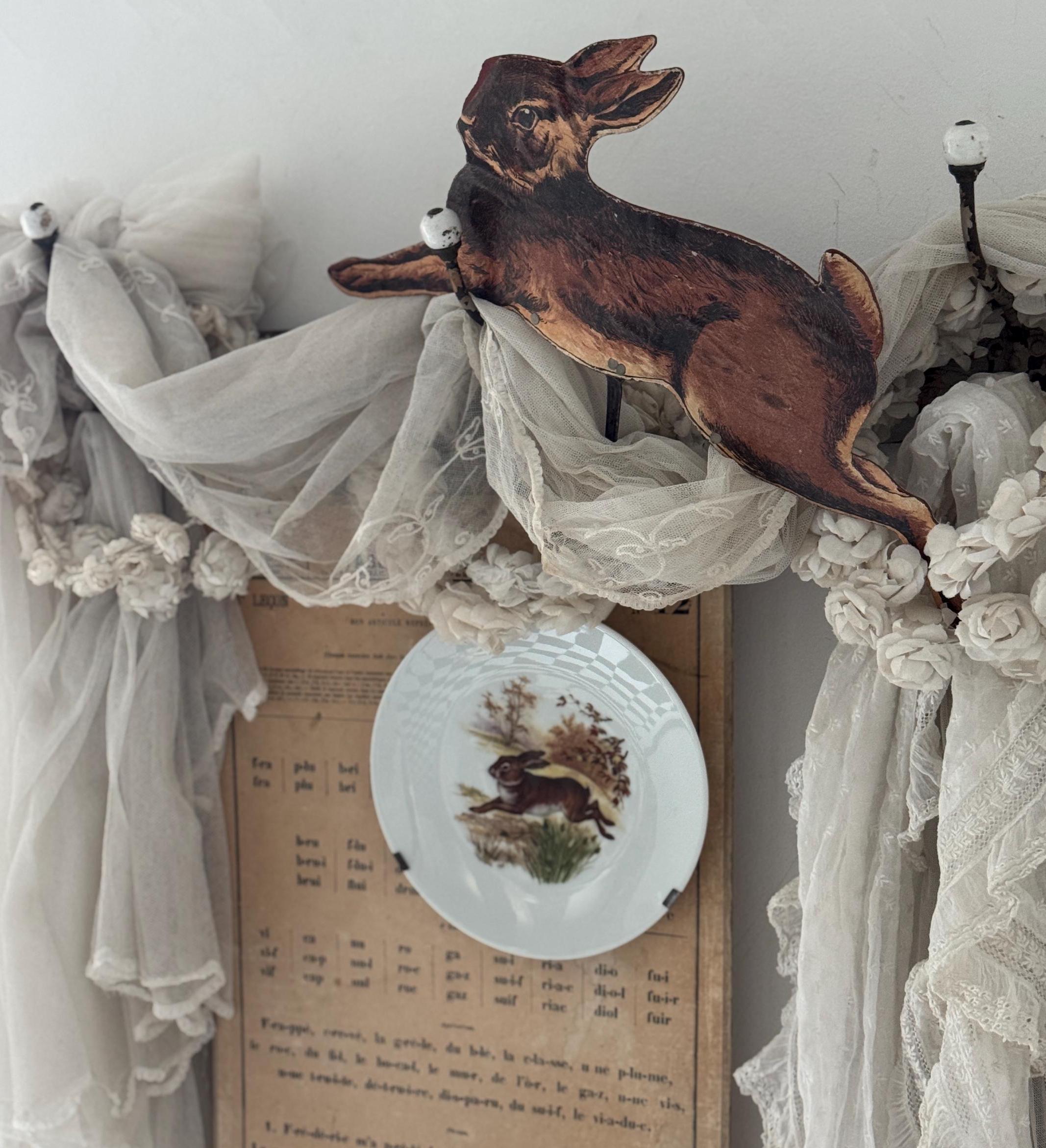 フランスアンティーク50'可愛いたまごとウサギ手刺繍 イースター