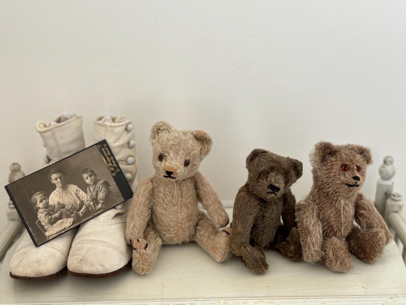 RARE Old Vintage Teddy Bear Trio 3 Pieces Old Vintage Little Fuzzy