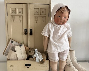 RARITÄT!! Herrlicher Großer Antiker Puppenschrank Kästchen Schrank für Puppen & Bären | GRÜNDERZEIT DEKOR | Vintage White | Germany ± 1900