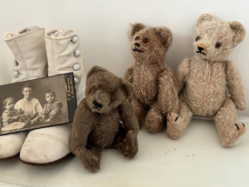 RARE Old Vintage Teddy Bear Trio 3 Pieces Old Vintage Little Fuzzy