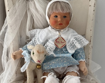 RARE! Original Vintage KÄTHE KRUSE Baby Doll "Du Mein" ±50 cm Blonde Hair (marked) + Steiff LAMBY Sheep | Originals from Germany ±1950 / ±1980