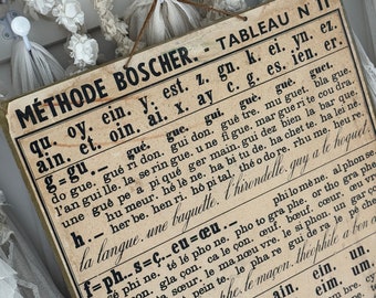 Antike XL Schulwandkarte ABC Lehrtafel Schulkarte Schrift Buchstaben Wörter "Französisch | Français" | Méthode BOSCHER | France ±1930 bis