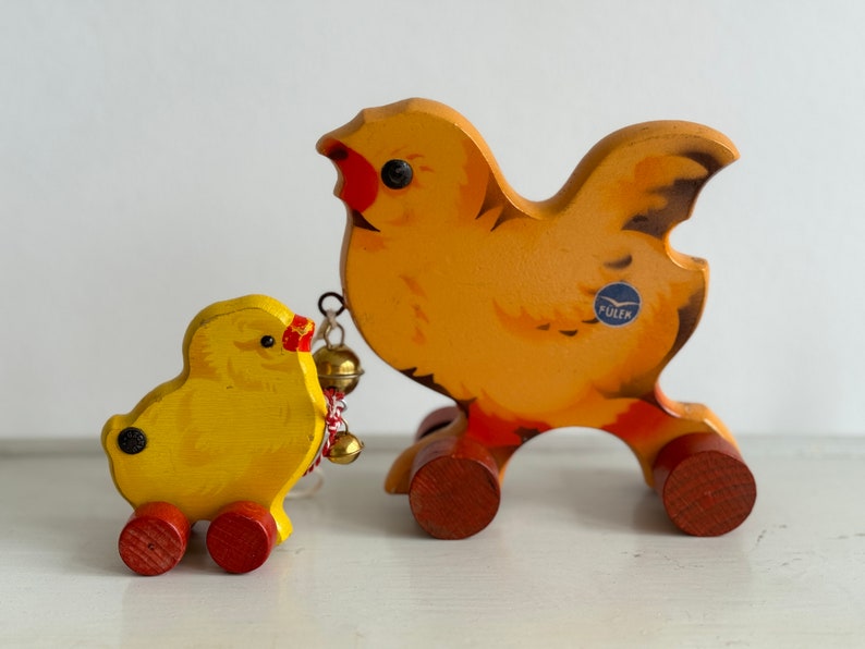 RARE Vintage wooden toy chickens ducks chicks on wheels rotary animal Orig. GECEVO and FÜLEK 1 piece per purchase Erzgebirge Germany 1950 image 10