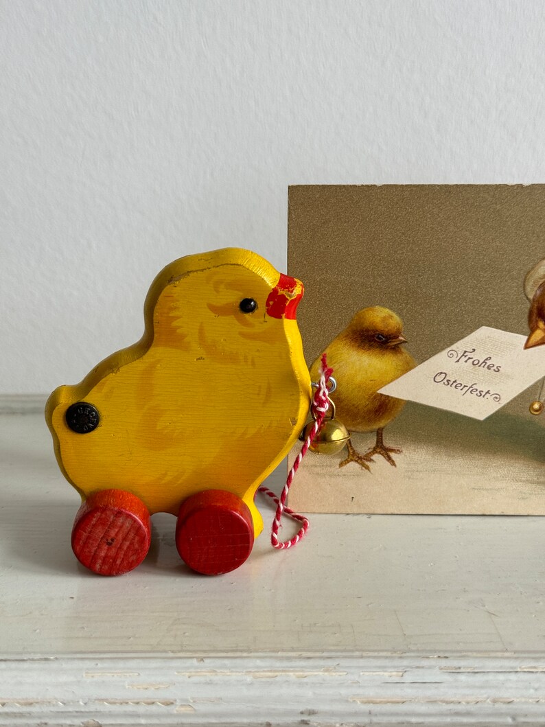 RARE Vintage wooden toy chickens ducks chicks on wheels rotary animal Orig. GECEVO and FÜLEK 1 piece per purchase Erzgebirge Germany 1950 GECEVO kleines Küken