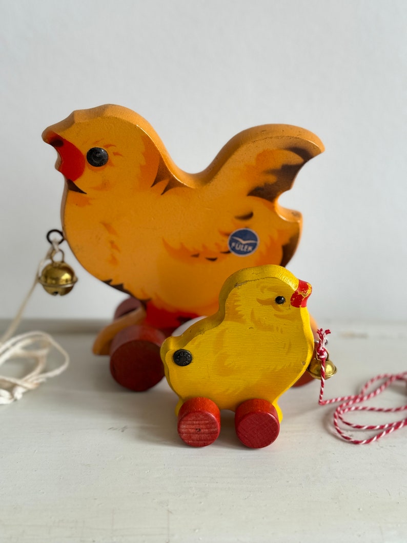 RARE Vintage wooden toy chickens ducks chicks on wheels rotary animal Orig. GECEVO and FÜLEK 1 piece per purchase Erzgebirge Germany 1950 image 3