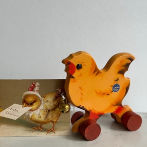 RARE Vintage wooden toy chickens ducks chicks on wheels rotary animal Orig. GECEVO and FÜLEK 1 piece per purchase Erzgebirge Germany 1950 image 4