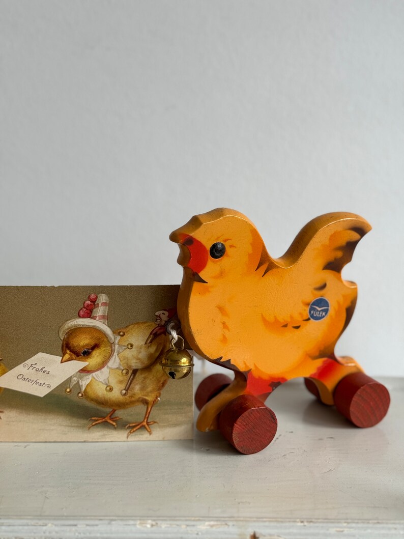 RARE Vintage wooden toy chickens ducks chicks on wheels rotary animal Orig. GECEVO and FÜLEK 1 piece per purchase Erzgebirge Germany 1950 image 4