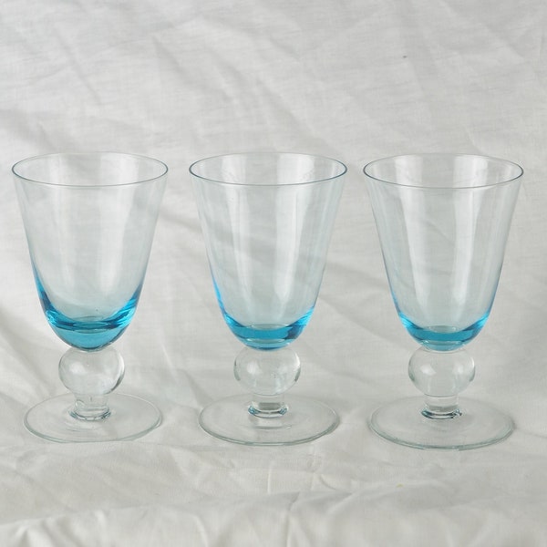 Set de 3 verre à vin des 70s à fumure bleue