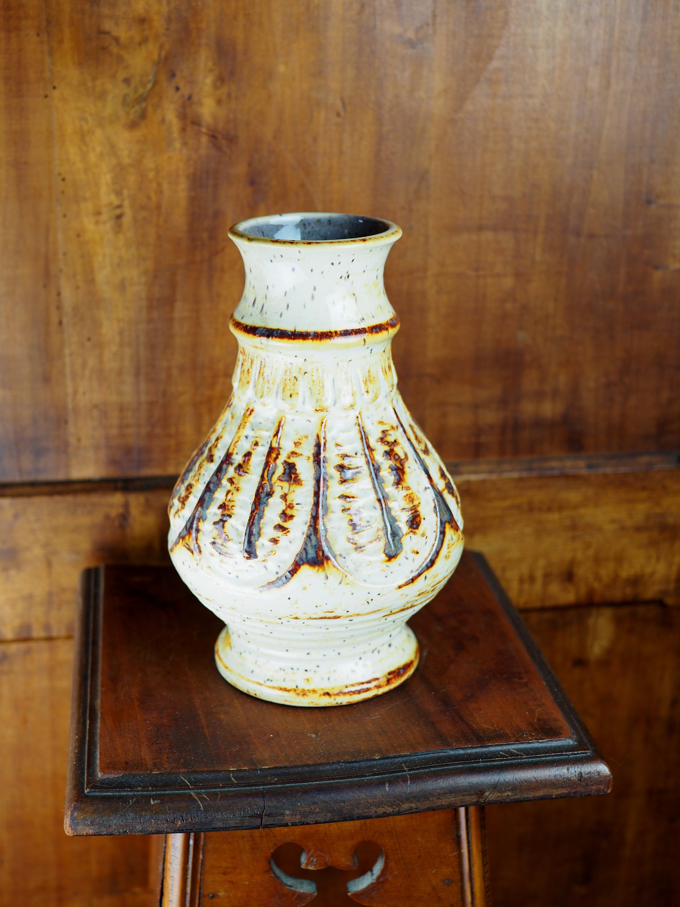 Vase Côtelé à Glaçure Caramelisée ; 581/22 - Céramique d'allemagne de L'ouest Années 70