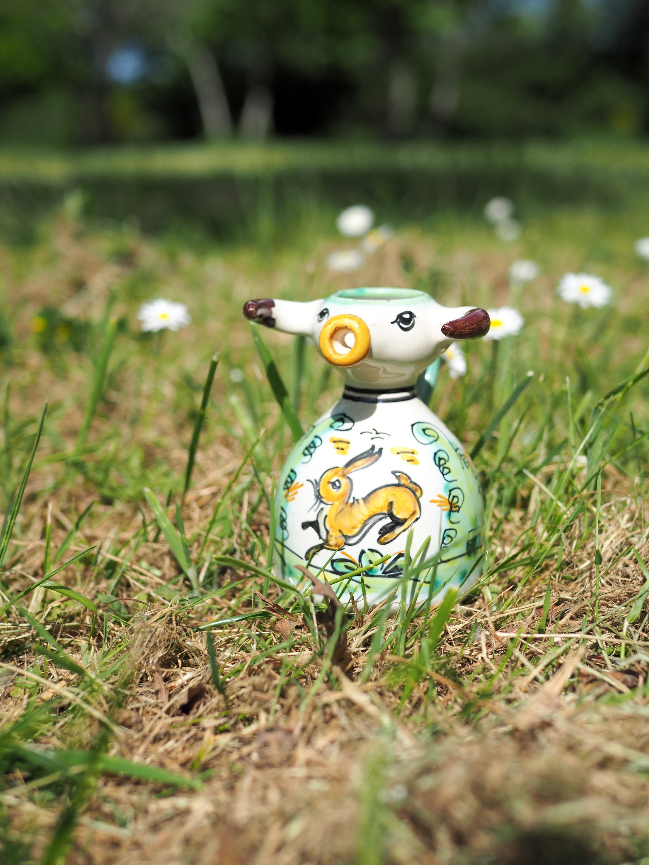 Pot à Lait en Barbotine Espagnole Forme de Vache/Taureau - Puente Del Arzobispo Années 70 80