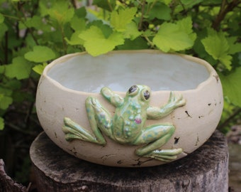 Vogeltränke mit Frosch, Vogelbad, Vogelbadewanne, Gartenkeramik, Gartendekoration