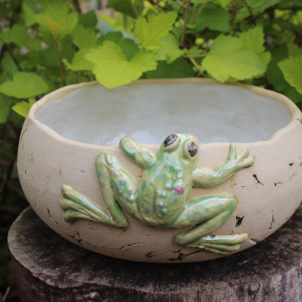 Vogeltränke mit Frosch, Vogelbad, Vogelbadewanne, Gartenkeramik, Gartendekoration