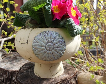 Plant bowl, garden ceramics, pansy, pot