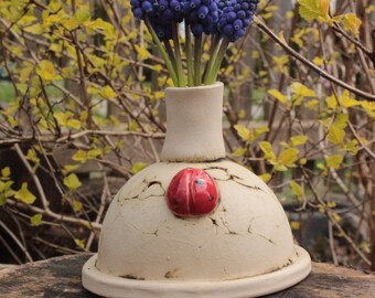 small vase with ladybug, flower vase, bouquet