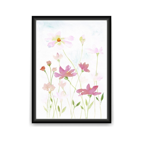 Original Aquarell, Blumen, Gartenbilder, Gemälde, Dekoration, Wandgestaltung