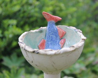 Birdbath in miniature format, garden decoration, garden ceramics, birdbath