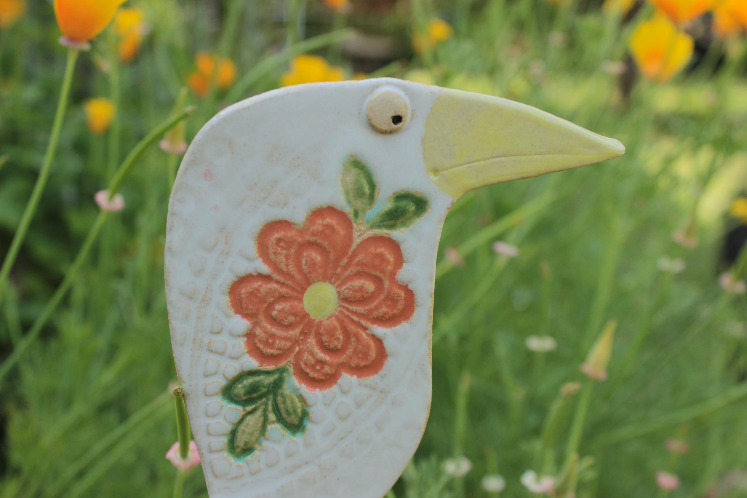 Bird stake for the flowerbed, garden decoration, garden ceramics, handmade, Keramixx