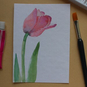 Original Aquarell, Grußkarte mit Umschlag, A6, Karte, Tulpe