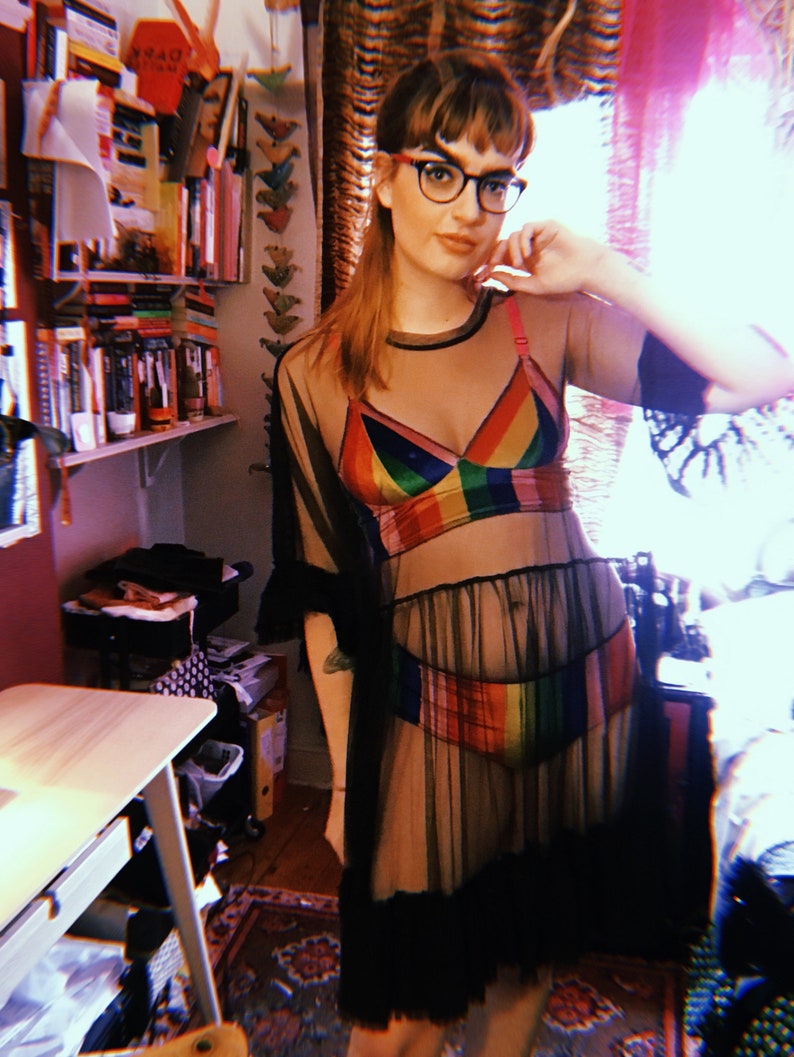 Made To Order Velvet Lingerie Set Bralette Set in Rainbow Printed Velvet Handmade Lingerie Set.