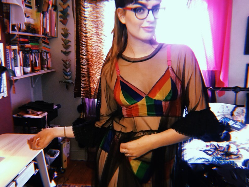 Made To Order Velvet Lingerie Set Bralette Set in Rainbow Printed Velvet Handmade Lingerie Set.